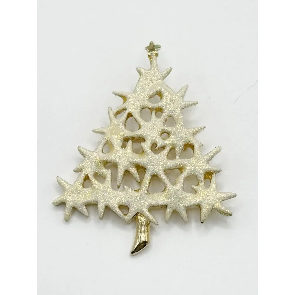 Fanciful‎ Kirks Folly Signed Irridescent Glittery Star Christmas Tree Brooch Pin